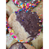 chinese marble cookies with rainbow sprinkles, the cookie is thick and half brownie and half cookie, like a brookie